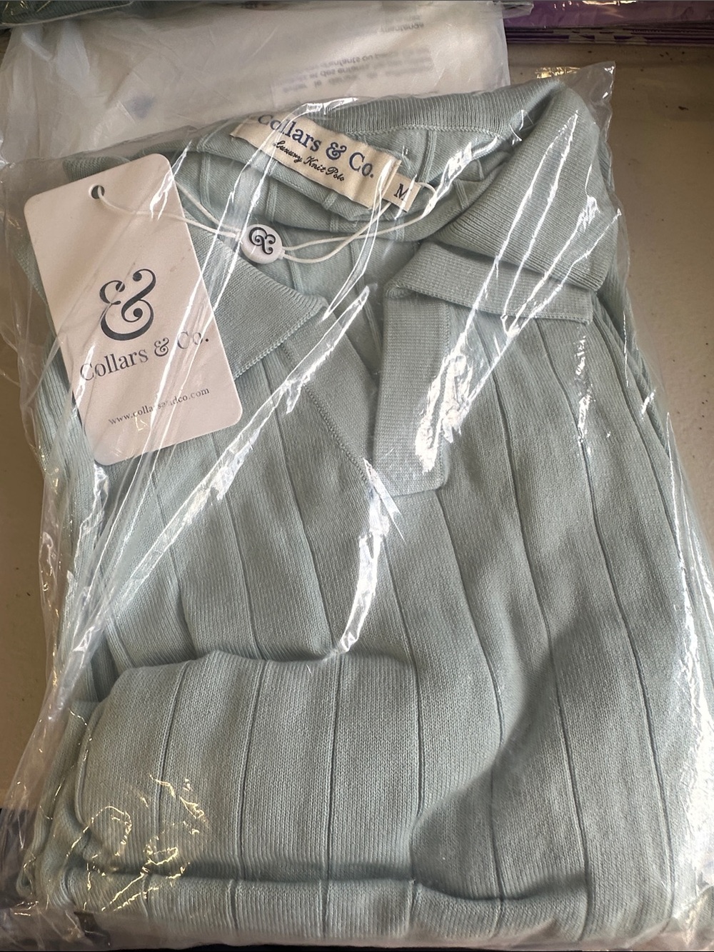 Collars & Co. Light Green Ribbed Polo Sweater